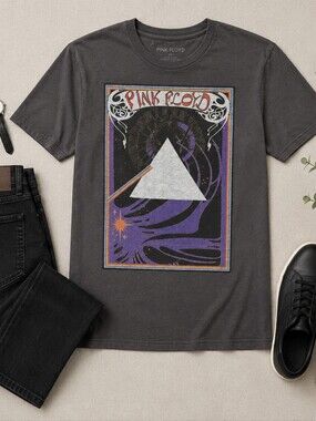 Pink Floyd Prism Graphic Tee Dark Side of the Moon Style Band T-Shirt Gray